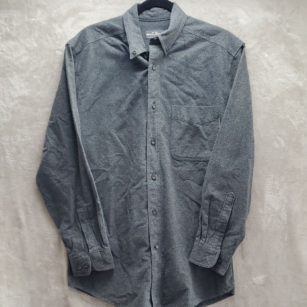 WOOLRICH | MEDIUM MENS LONG SLEEVE CASUAL SHIRT BUTTON DOWN  | CHARCOAL GREY